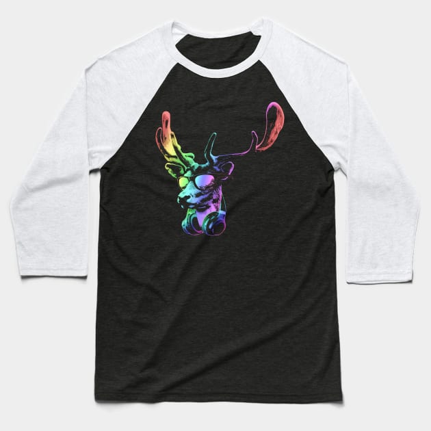 Deer DJ. Neon Cool and Funny Music Animal With Sunglasses And Headphones. Baseball T-Shirt by Nerd_art